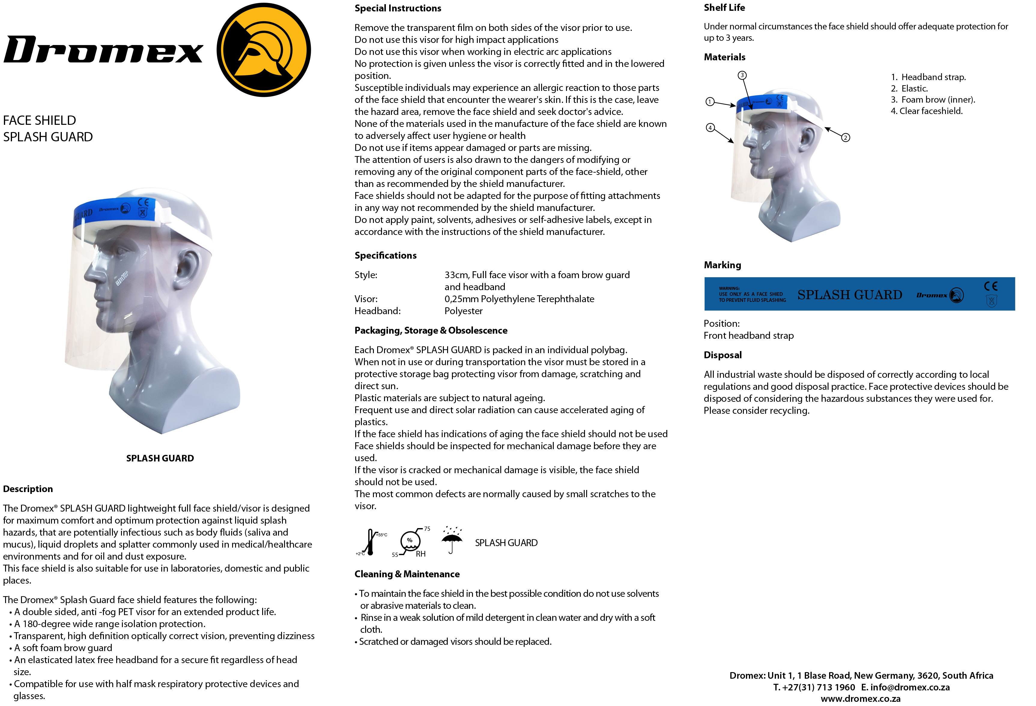 Dromex® SPLASH GUARD lightweight full face shield/visor | AZULWEAR
